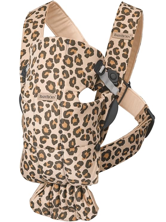 BabyBjorn Baby Carrier Mini, Cotton, Beige/Leopard | Newborn Carrier (7-15 lbs), Ergonomic, Easy-to-Use