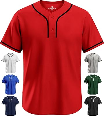 Exxact Sports Blank Baseball Jersey, Unisex Classic Two Button Softball Jersey for Men & Women, Comfortable for All-Day Wear