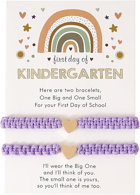 First Day of Kindergarten Bracelets,First Day of School Bracelets for Mom and Daughter,Back to School Bracelet Pre-K Matching Heart Wish Adjustable Bracelet