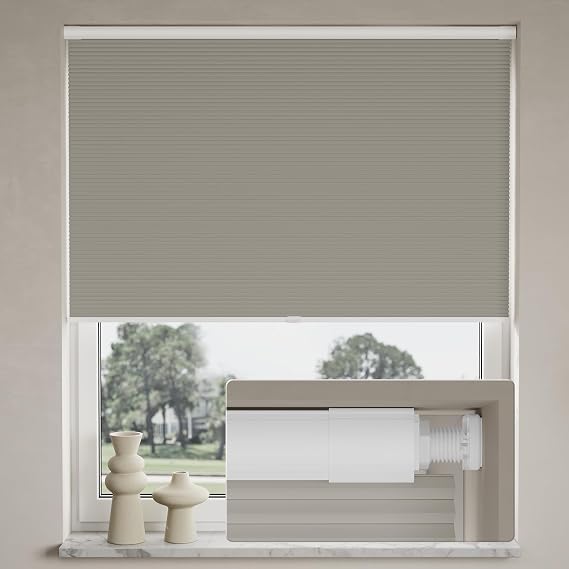 Myshade No Drill Blackout Shades Tension Cordless Cellular Blinds for Indoor Windows No Drilling No Tools Window Blinds & Shades Pull Down Room Darkening for Kitchen Bedroom Home, Gray-39 W x 72" H