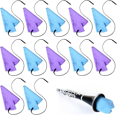 Lallisa 12 Pcs Clarinet Swab Cleaning Cloth Swab for Inside Tube Cloth Clarinet Cleaner Pull Through Instrument Fabric with Weighted String for Flute Piccolo Sax SaxophoneBlue, Purple