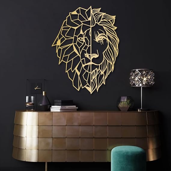 Cadeali Lion Head Metal Wall Art, Large Geometric Lion Wall Art, Wildlife Decor, Animal Decor, Living Room Bedroom Wall Hangings(Gold, 18"x 24"| 48x62cm)
