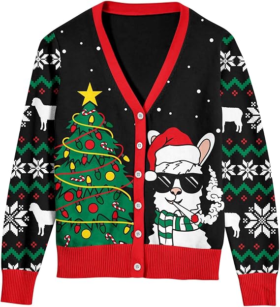 Goodstoworld Men's Ugly Christmas Cardigan Cozy Pullover Sweater V Neck Buttons Soft Knitwear