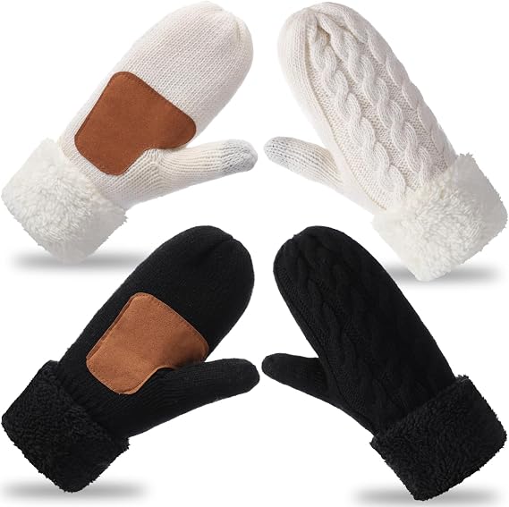 Geyoga 2 Pairs Winter Warm Mittens for Women Fleece Lined Mittens with Comfort Ribbed Cuff Gloves Winter Valentines Gift