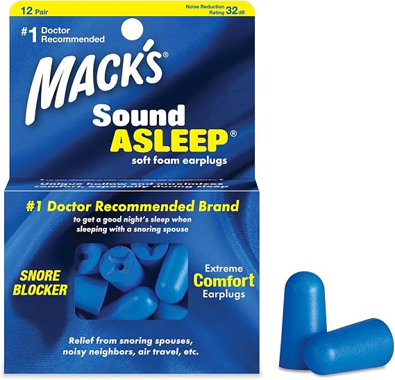 Macks Sound Asleep Soft Foam Earplugs, 12 Pair 32dB High NRR, Comfortable Ear Plugs for Sleeping, Snoring, Travel and Noisy Neighbors
