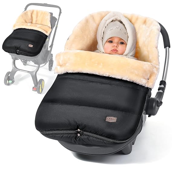 Orzbow Faux Sheepskin Winter Car Seat Cover for Baby, Universal Fit, Black