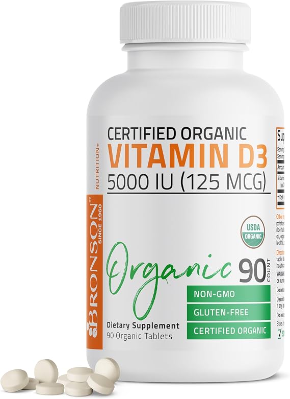 Bronson Vitamin D3 5,000 IU (125 mcg), USDA Certified Organic, 90 Tablets