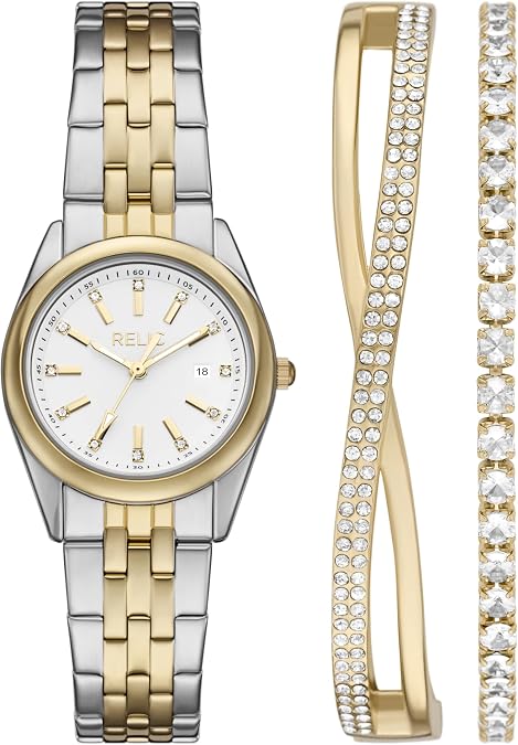 RELIC by Fossil Ladies Set Three-Hand Date Gold-Tone, Silver Watch