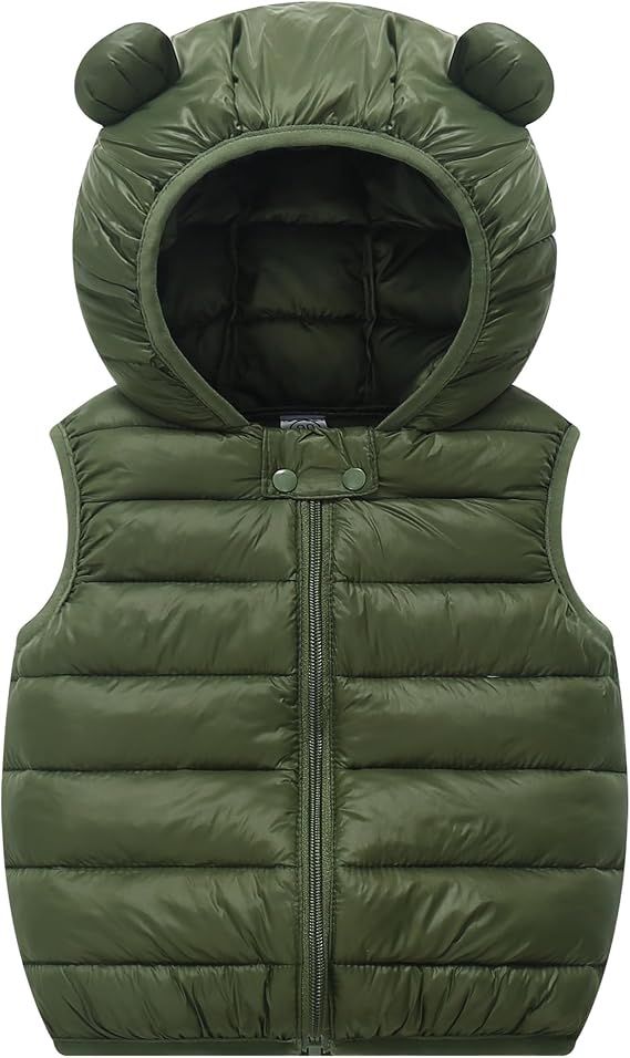 AIWUHE Baby Boys Girls Hooded Puffer Vest Winter Lightweight Sleeveless Bear Ears Zipper Up Jacket Down Vest Coat Vests Kids