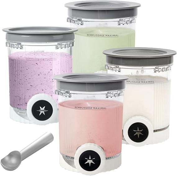 Containers for Ninja Creami Swirl Pints and Lid, Ice Container Compatible NC700 701 NC701Q CN701CO Ninja Creami Swirl Pints, BPA Free and Dishwasher Safe (4PCS with Spoon)