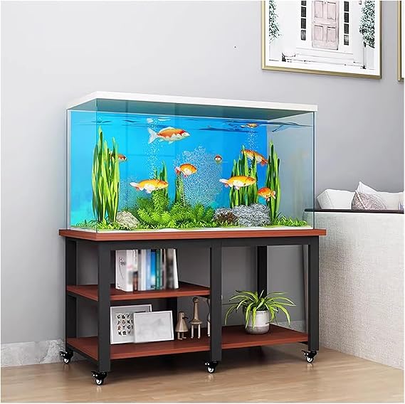 JYHHCYS 20 30 10 Gallon Fish Tank Stand with Wheels & Storage, Metal & Wood Aquarium Rack System Rolling Breeder Tank Stands, 77cm Tall Terrarium Holder(Color:#2,Size:(LxWxH) 50x30x75cm)