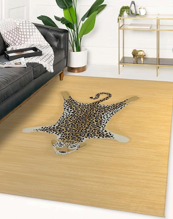 Mid Century Modern Wildlife Collection Cheetah Print Area Rug for Living Room Bedroom Diningroom Machine Washable Foldable Non Slip Stain Resistant Carpet Yellow 2x3