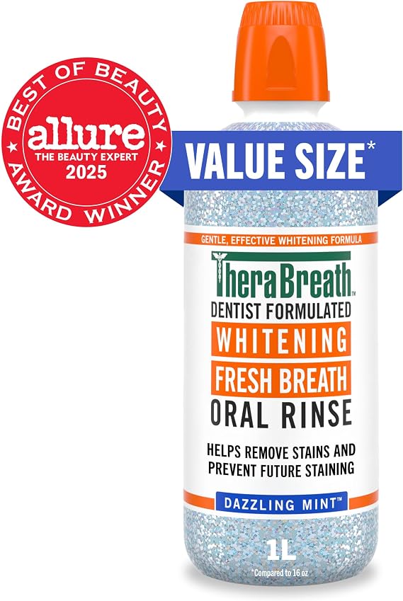 TheraBreath Whitening Mouthwash, Dazzling Mint, 1 Liter