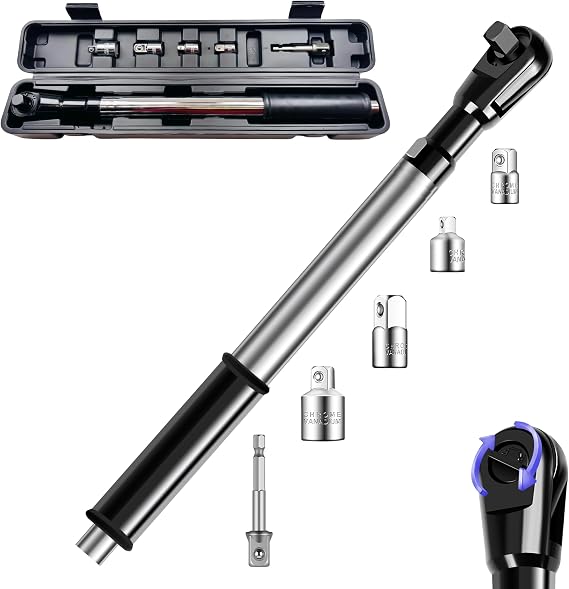 Offset Extension Wrench Impact for Electric Drill,Electric Ratchet Wrench Extender for Tight Spaces with 1/2",3/8",1/4" Inch Socket Adapters and Drill Bit (Blew case)