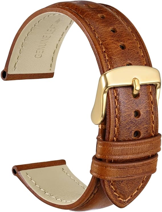 WOCCI Vintage Leather Watch Strap with Gold Buckle, Replacement Band for Men and Women, 14mm 15mm 16mm 17mm 18mm 19mm 20mm 21mm 22mm 23mm 24mm