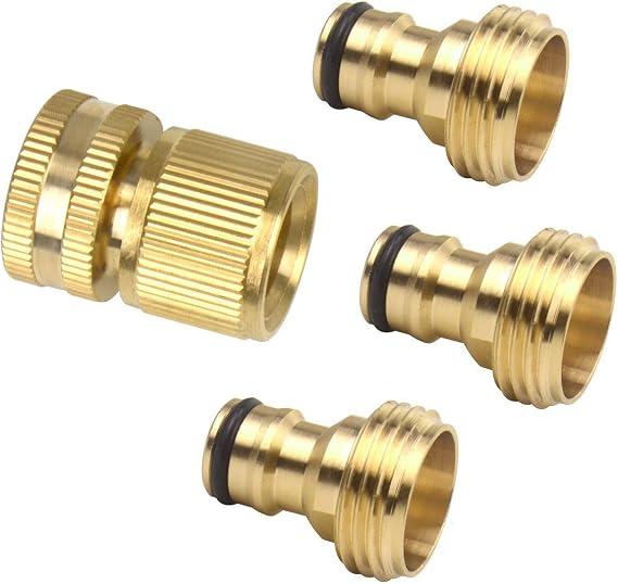 Set of Brass Male and Female 3/4 Inch Garden Hose End and Quick Connector Set