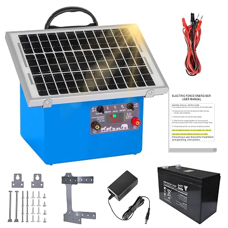 20 Miles Solar Electric Fence Charger,0.5 Joule Electric Fence Kit with 7.5W Solar Panel/7Ah Battery, IP65 Waterproof,Up to 9.5KV Output Portable Solar Fencer for Livestock Poultry
