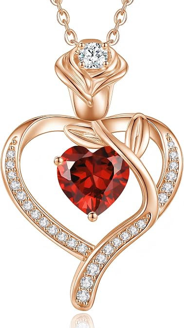 CDE Women's Rose Gold Heart Necklace 925 Sterling Silver Birthstone Gifts for Women with Jewellery Birthday Christmas Valentine's Day Mother's Day Mum Geburtstags Geschenk für Frauen Freundin mit Schmuck Geburtstag Weihnachten Valentinstag Muttertag Mama Hochzeit Jubiläum