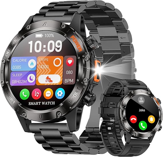 Smart Watches for Men Military Rugged Men Smartwatch Stainless Steel Body