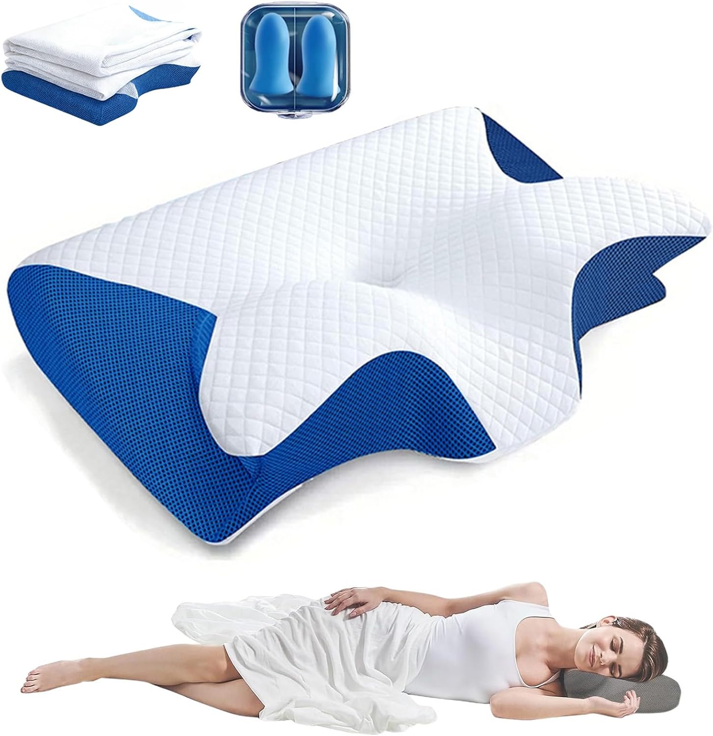 The Original Neck Therapy Pillow Daddy Pillow Daddy Sleeping Pillow Comfort Lunava Ergonomic Pillow for Sides Back and Stomach Sleepers Helps You Sleep Better (Blue)