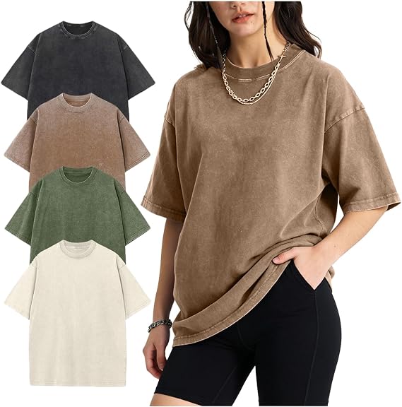 Yimoon Oversized Tshirts for Women Acid Wash Cotton Tee Shirts Baggy Boyfriend Vintage Streetwear Tops