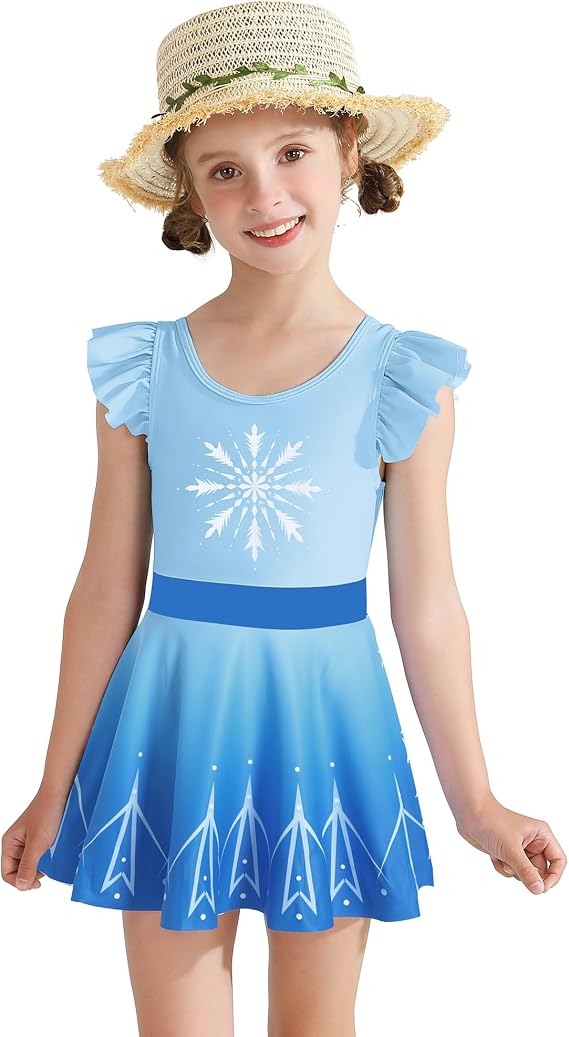 Girls One Piece Swimsuits with Skirt UPF 50+ Floral Bright Bathing Suits for 3-10 Years