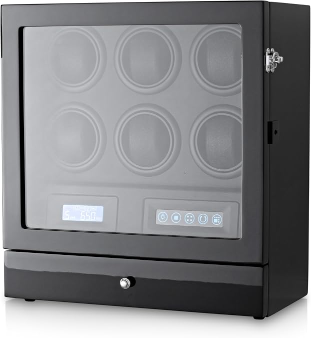 Automatic Watch Winder with LED Light, Storage Drawer and LCD Touchscreen Control