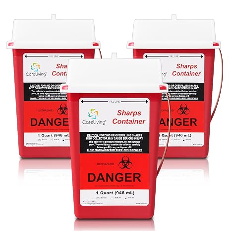 Sharps Container, Sharps Containers for Home Use, 1 Quart (3-Pack), Needle Disposal Containers, Sharps Disposal Container, Small Portable Container for Travel