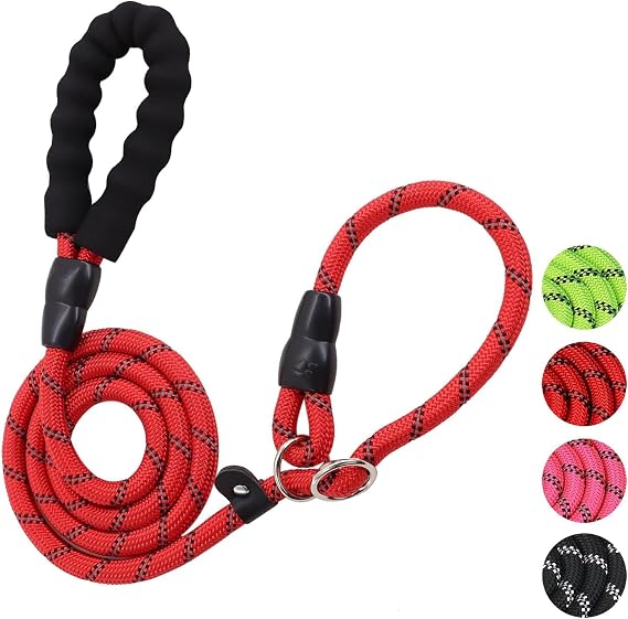Dog Slip Lead, Training Leads for Dogs, 2m Reflective Slip Leads with Soft Padded Handle, Adjustable Pet Lead Leash for Large Medium Small Dog (red)