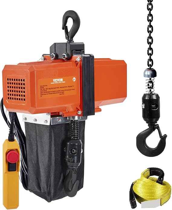 VEVOR 1100 lbs Electric Chain Hoist 15 FT Lifting Height, 120V Electric Hoist, Single Phase Overhead Crane with G100 Chain, 10 ft Wired Remote Control for Garage, Shop, Hotel, Home | for Garage Single Phase Overhead Crane Pulley Winch Hook with G100 1-Chain, 10 ft Wired Remote Control, Emergency Stop Switch