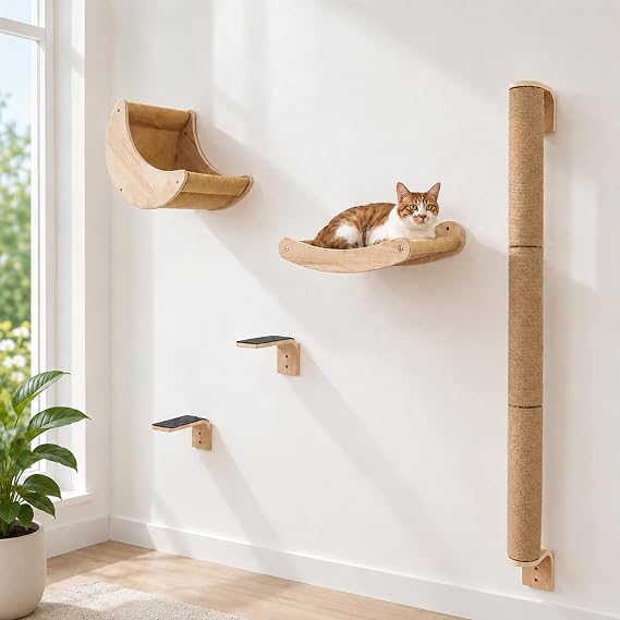 Cat Wall Shelves Set, Cat Climbing System with Hammock & Scratching Post