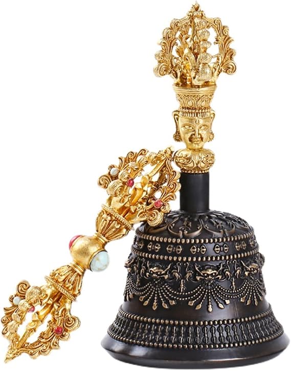 Tibetan Hand Bell, Tibetan Dharma Object Bell, Tibetan Buddhist Meditation Bell And Dorje Set Of Brass Hand Bells For Buddhist Ritual Meditation Prayers For Invocation Bells(Size:15.3X8.1cm)