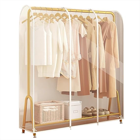 4ft Transparent Clothes Rail Cover Strong Zipped Hanging Coat Large Protective Garment Cover, Dustproof Wardrobe Hanging Protector Rack