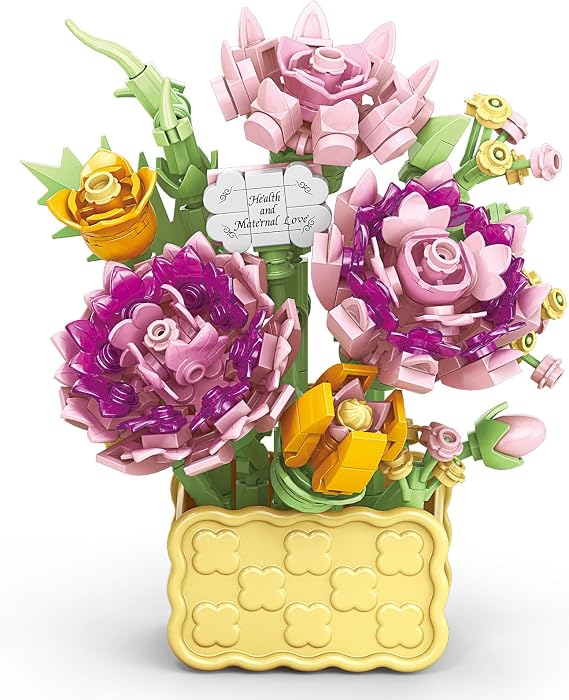 Vilbocr Mini Flower Bouquet Building Sets,Creative DIY Tiny Plants Succulent Toys Flower Bonsai Building Unique Decoration Home,for Girls Boys Adults Kids Ages Birthday Gift (Carnation)