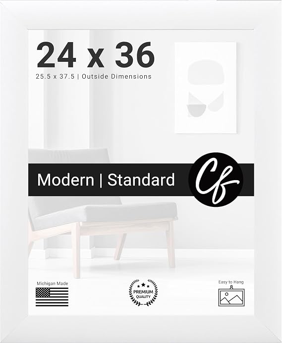 Craig Frames 24x36 White Satin Poster Frame, Wall Art for a Gallery Display | A lightweight, shatter resistant acrylic front, made in the USA for a gallery display