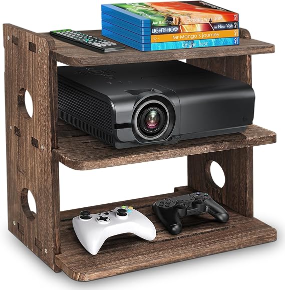 Wood Floating Shelves Wall Mount Projector Shelf Rack Router Shelf Holder TV Stand PlayStation Modem Cable Box Cover for Xbox DVD Players Games Consoles TV Accessories Three Layer