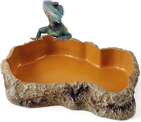 Reptile Food Water Resin Rock Bowls Lizard Gecko Worm Feeding Dish Small