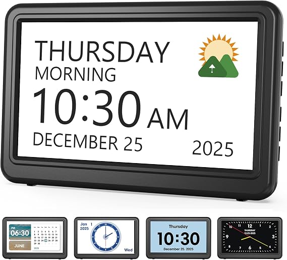 Clock with Day and Date for Elderly,7" Large Display Digital Calendar Clock
