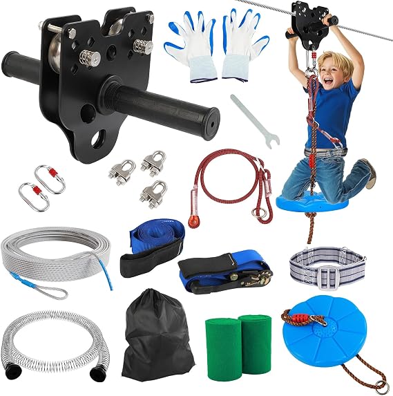 FAHKNS Zipline for Backyard Kids and Adults: 80FT Quick Tighten Zipline Kit