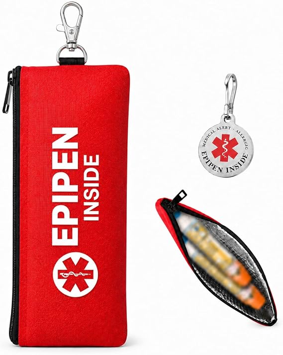 EpiPen Carry Case with Keychain Clip, Portable Insulin Pen Case Emergency Medical Bag for EpiPens Insulin Travel Case for Allergy Medicine Essentials & Diabetes(Red)