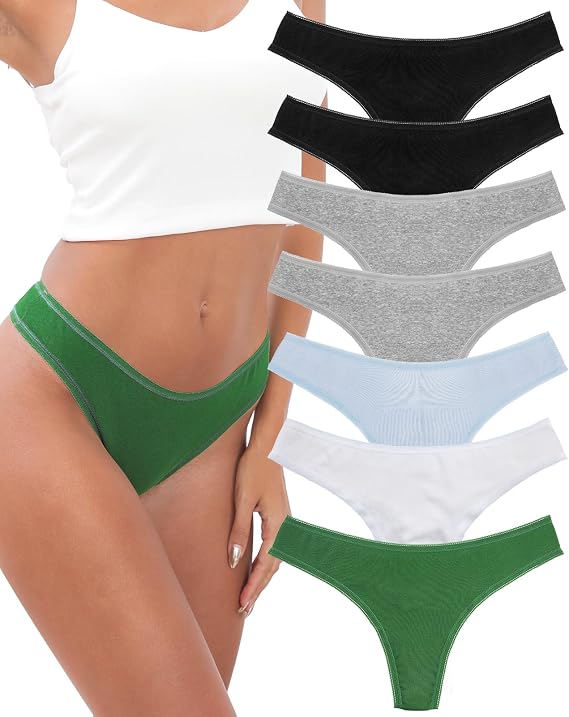 Cotton Thongs for Women Breathable Stretch Womens Underwear Cotton Sexy Ladies Panties Super Soft, 7 Pack
