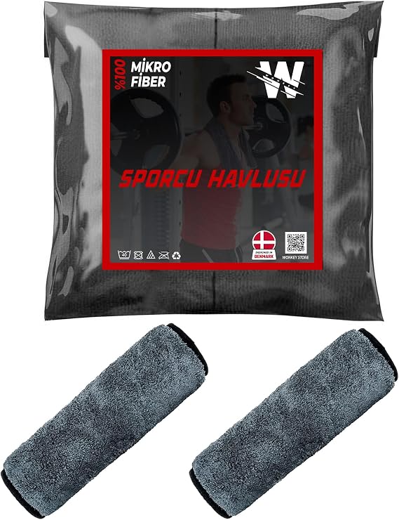 Wonkey Sports Fitness Training Towel 30x100 cm, Ultra Light and Quick Dry Microfiber Sports Towel, Gym Boxing Pilates Tennis Towel (2 Pieces 30x100, Grey)
