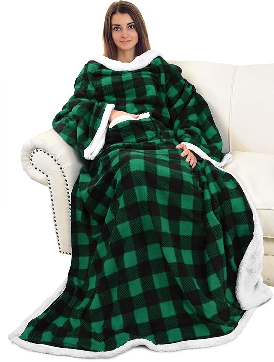 Catalonia Sherpa Wearable Blanket with Sleeves Arms, Comfy Sleeved TV Wrap Blanket, Large Snuggly Throw for Women and Men, Gift for Her
