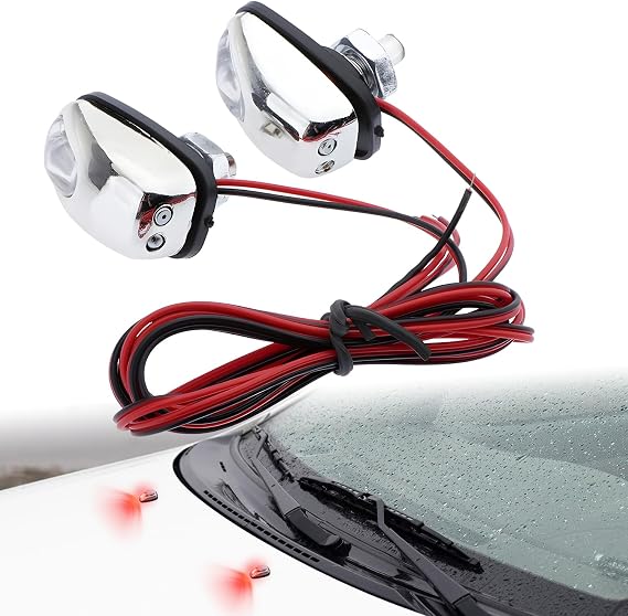 Zcargel Car Wiper Hood Light, 12V Dc Windshield Nozzle Light Universal Car Led Light Wiper Hood Windshield Water Spray Nozzle Washer Lamp Wiper Washer Eye Lamp 39Mm X 15Mm (Red)