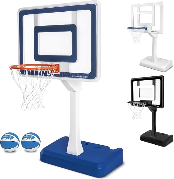 GoSports Splash Hoop Elite Swimming Pool Basketball Hoop Adjustable Height Poolside Basketball Goal with Heavy Duty Weighted Base, Regulation Rim & 2 Pool Basketballs