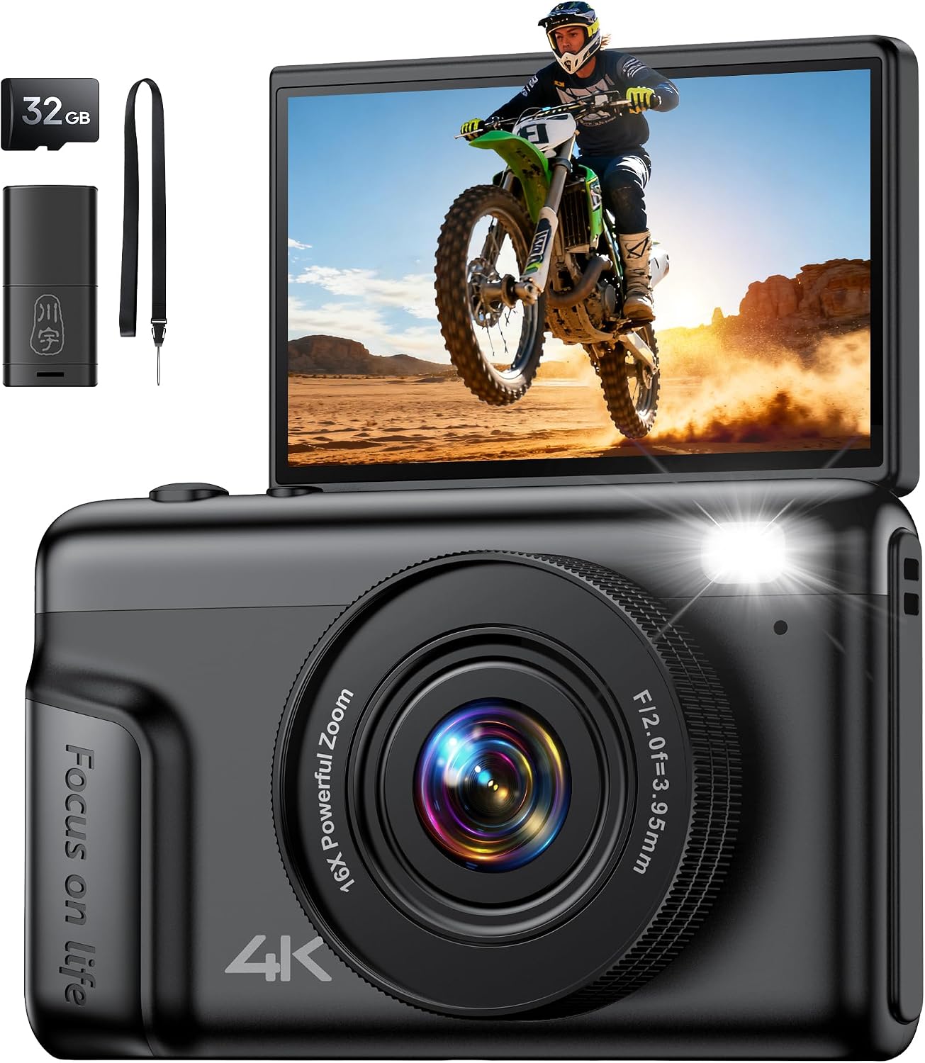 4K Digital Camera for Photography Vlogging: 64MP Compact Cameras with Flip Screen & Anti-Shake - Gift for Beginners Teens Adults - Mini Video Cam 16X Zoom Travel for Boys Girls