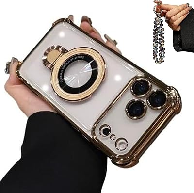 New in Phone Case for iPhone 17 Series Four Corners Air Cushion Anti-Fall Case for iPhone with Invisible Ring Stand Gold,for 12 Pro Max