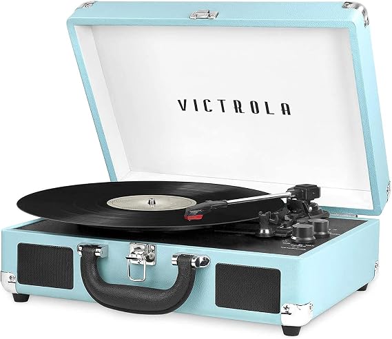 Victrola Journey - Bluetooth Suitcase Record Player - Turquoise | Built-in stereo speakers, 3-speed turntable plays 7", 10" and 12" records, Bluetooth streaming, headphone jack