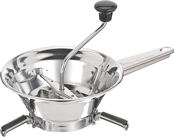 Moulinex Classic manual vegetable mill in stainless steel, Small model, Easy grinding, Purees, Soups, Compotes, Dishwasher safe, Made in France A40106