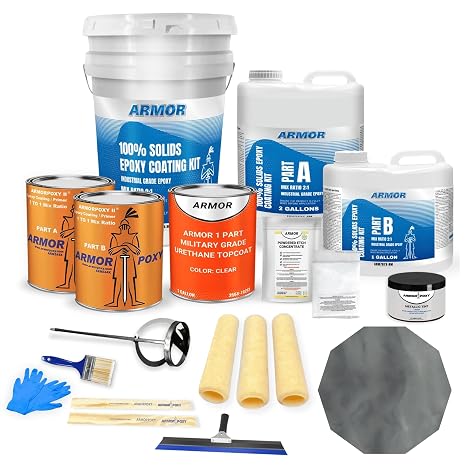 ArmorPoxy Metallic Epoxy Complete Floor Kit 100% Solids DIY Garage Floor Coating Customizable Colors & Designs Durable, High-Gloss Finish(Manatee, 300 Sq Ft)
